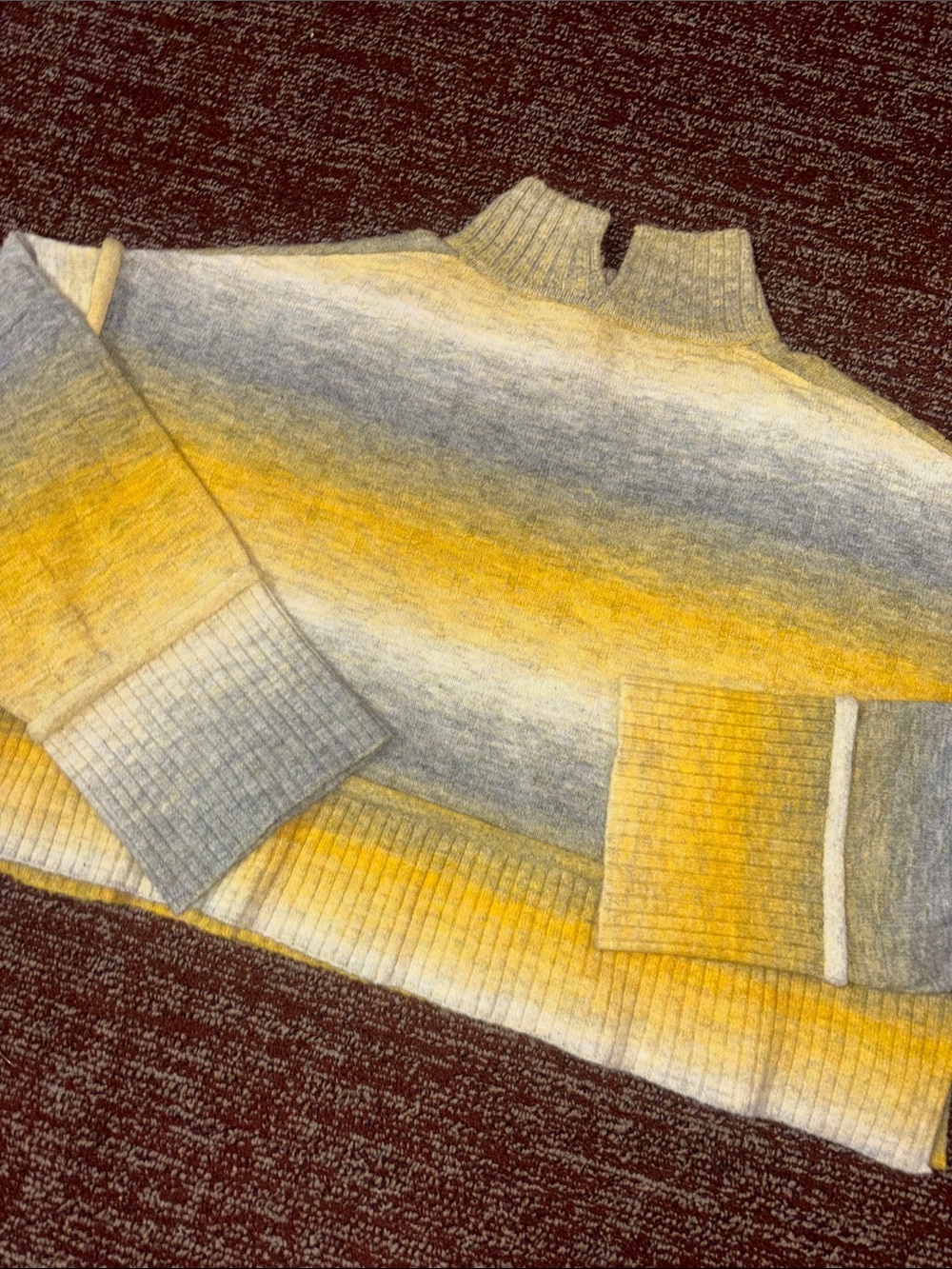 Pilcro Anthropologie cropped sweater yellow‎ gray striped high neck loose fit S